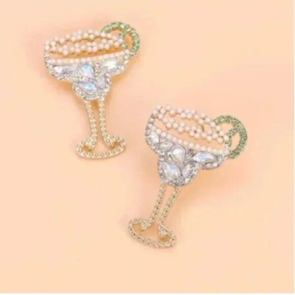⭐️💍 FREE Drink Cocktail Alcohol Margarita Boho Chic Hipster Rhinestone Earrings - Picture 3 of 4
